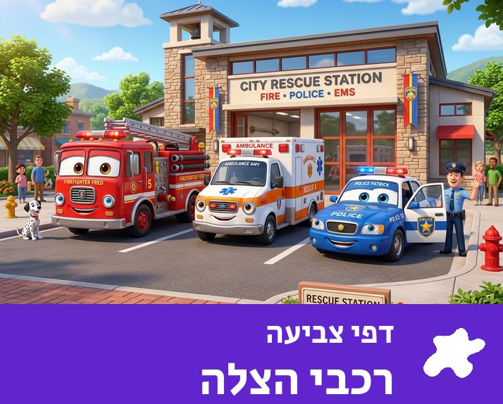 דפי צביעה רכבי הצלה להדפסה